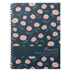 Carnet Mariage Bohème Personnalisé Rose et Navy Fleurs