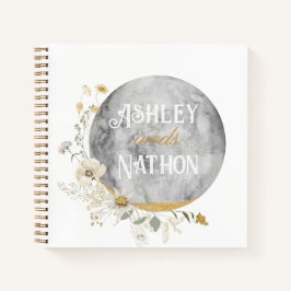 Carnet Mariage d'aquarelle or Pleine lune Fleur sauvage