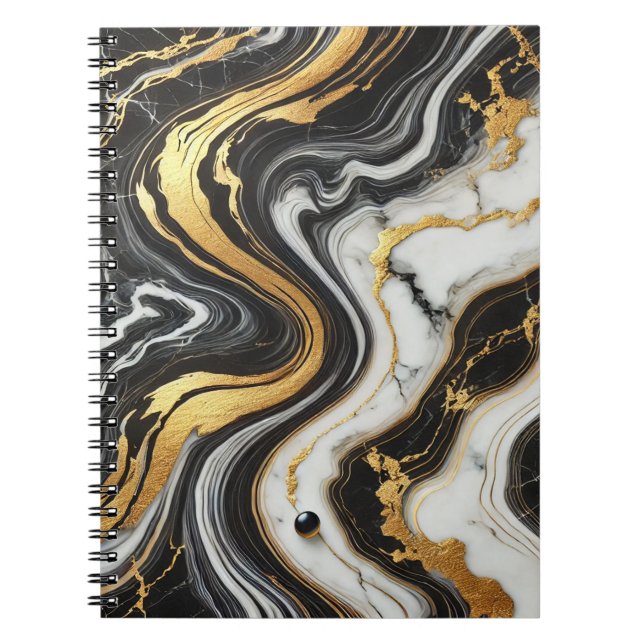 Carnet Mariage de lunette en marbre blanc noir d'or liqui (Devant)