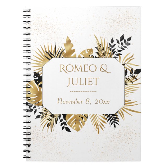 Carnet Mariage de Parties scintillant Floral Noir  (Devant)