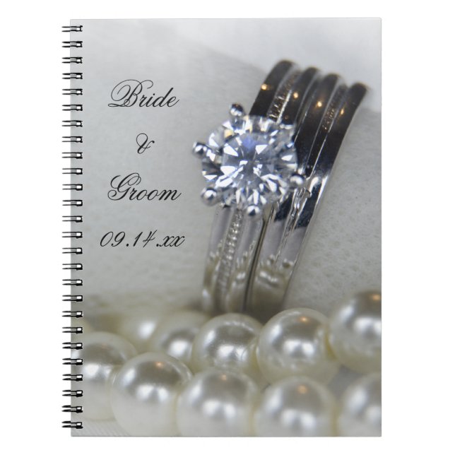 Carnet Mariage des anneaux de diamant et des perles (Devant)