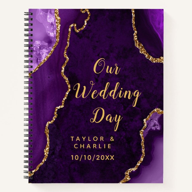 Carnet Mariage en marbre violet et or Agate (Devant)
