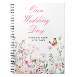 Carnet Mariage floral à papillon rose profond du printemp