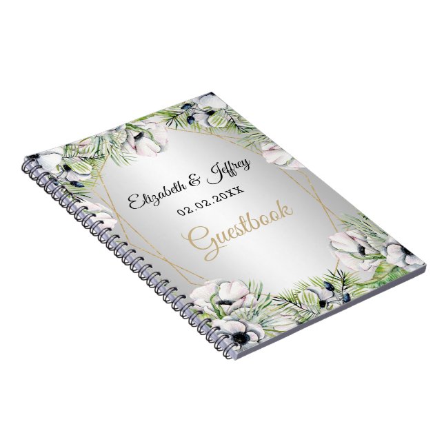 Carnet Mariage géométrique en argent rustique blanc anémo (Côté Droit)