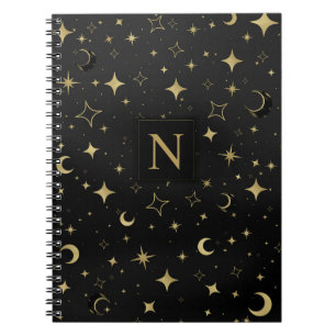 Carnet Mariage Moderne Céleste Lune Étoiles Noir & Or