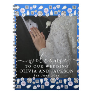 Carnet Mariage Pailleté Diamant Cœur Bleu Argenté Élégant