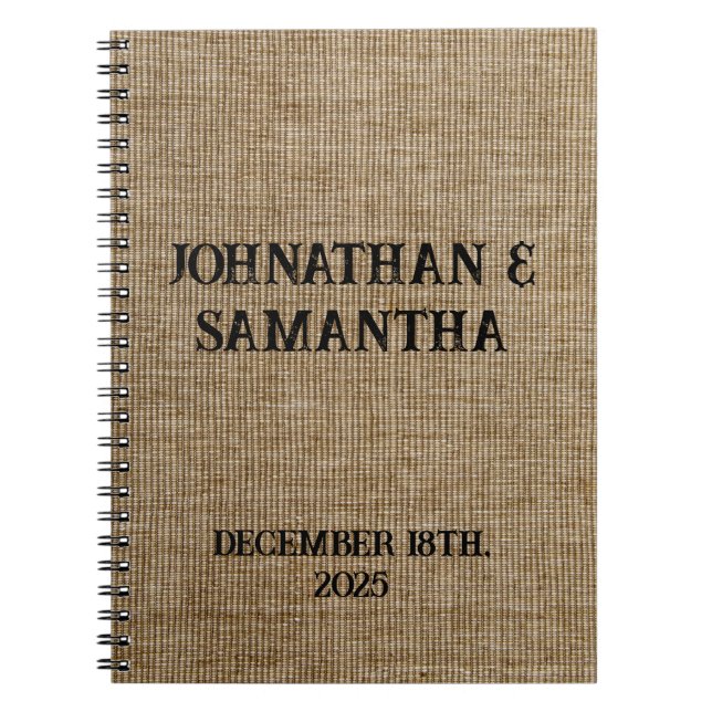 Carnet Mariage personnalisé rustique burlap motif nature (Devant)