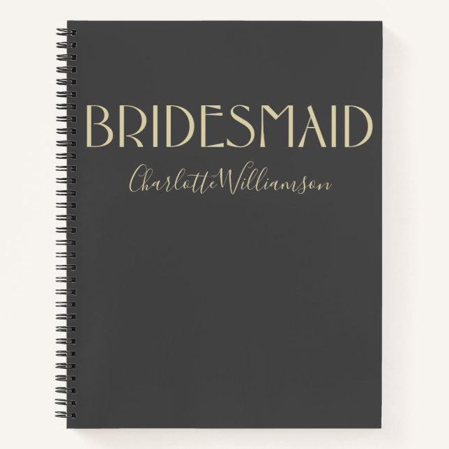 Carnet Mariée Chic Typographie Noir Or Nom Mariage (Devant)