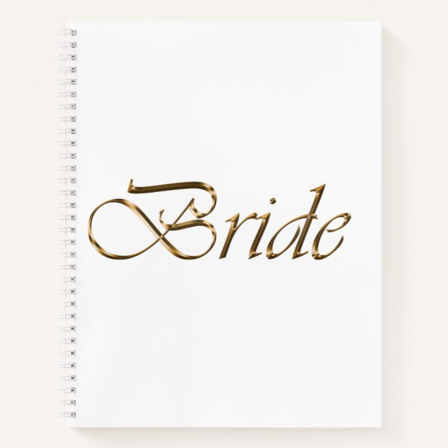 Carnet Mariée, écriture or élégant chic mariage blanc (Devant)