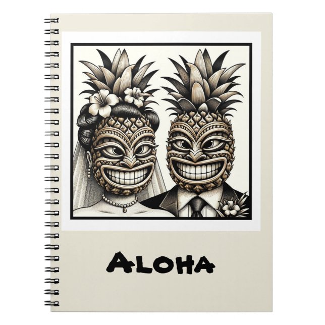 Carnet Mariée et marié Tête de Tiki d'ananas Aloha Mariag (Devant)