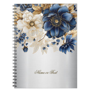 Carnet Marine Bleu Blanc Golden Flowers Argent