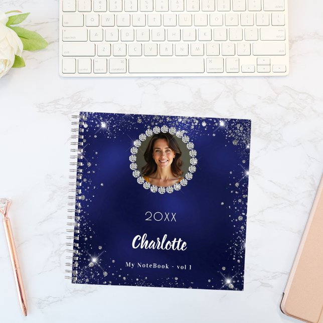 Carnet Marine bleu photo diamants argent parties scintill (Créateur téléchargé)