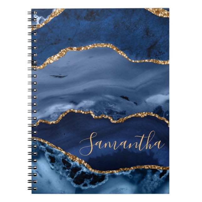 Carnet Marine Blue et Faux Gold Parties scintillant marbr (Devant)