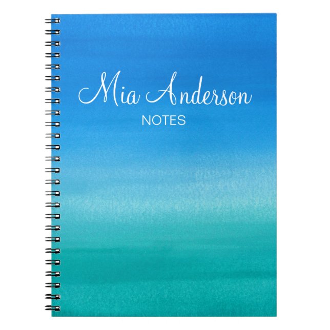 Carnet Marine personnalisée par Teal bleue d'aquarelle (Devant)