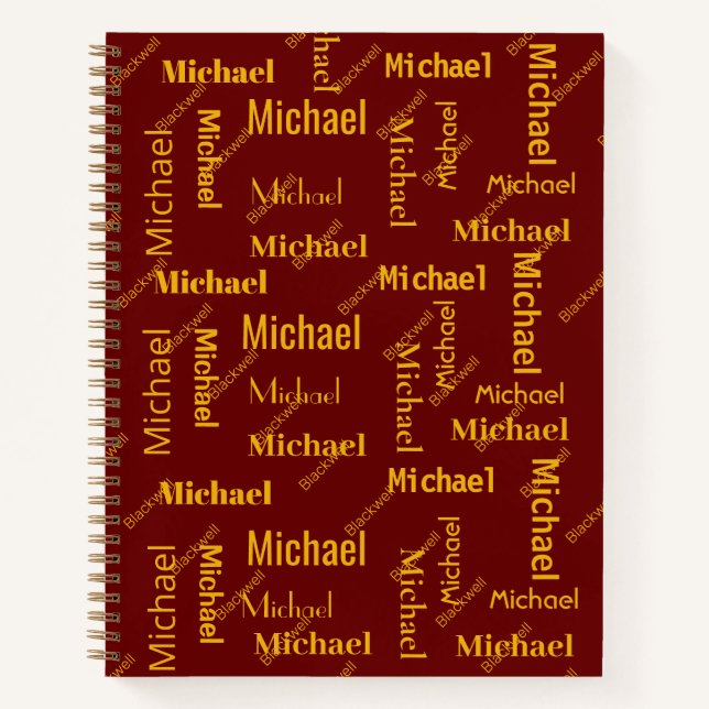 Carnet Maroon & Gold Repeating First & Last Name Class (Devant)