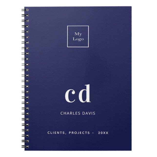 Carnet Marque bleu blanc monogramme initiales logo commer (Devant)