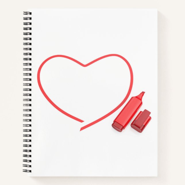 Carnet Marqueur rouge et coeur rouge (Devant)