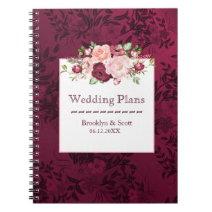 Carnet Marsala Aquarelle Peony Bouquet Wedding planner
