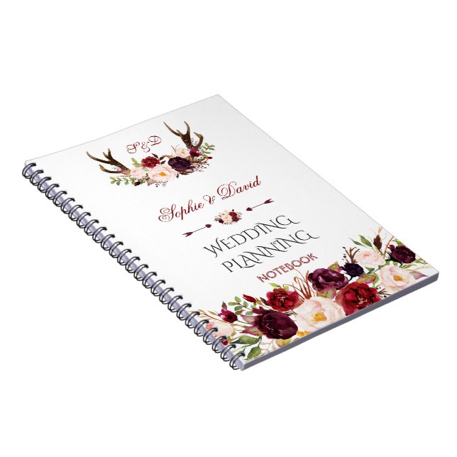 Carnet Marsala de Bourgogne Floral Antlers Wedding planne (Côté Droit)