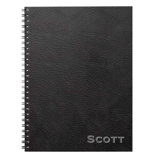 Carnet Masculin en cuir noir rustique personnalisé (Devant)