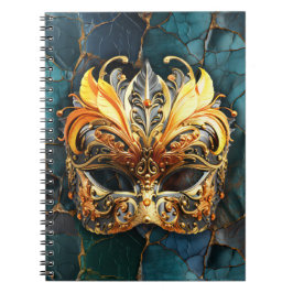 Carnet Masque d'or sur fond de veines Turquoises