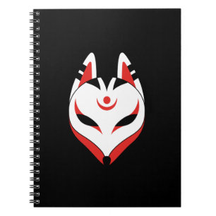 Carnet Masque japonais Kitsune Fox sur noir