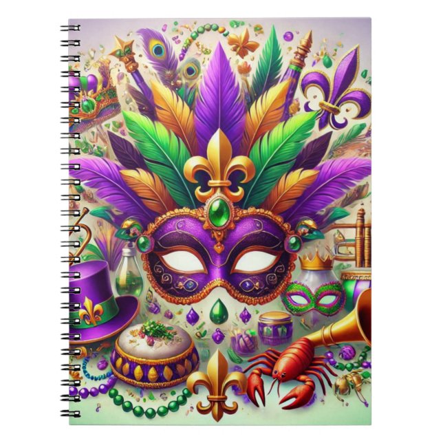 CARNET MASQUE MARDI GRAS DE COULEUR BRILLANTE CASQUETTES  (Devant)