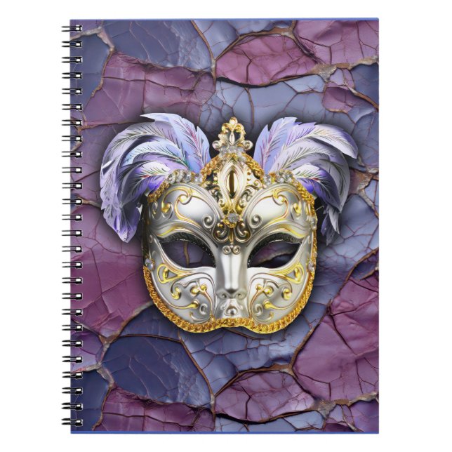 Carnet Masque vénitien avec plumes de lavande (Devant)