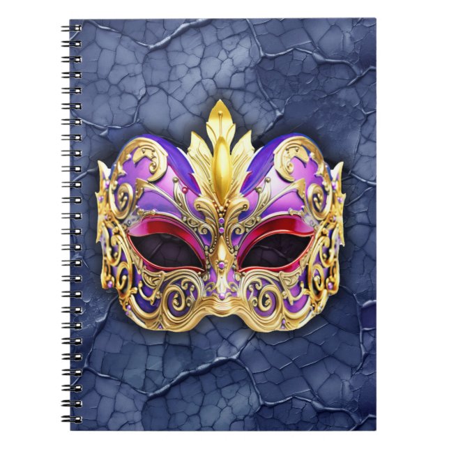 Carnet Masque vénitien décoratif sur la marine noire text (Devant)