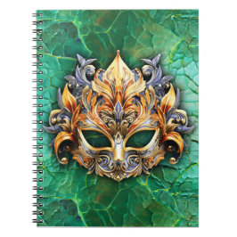 Carnet Masque vénitien inscrit sur vert clair