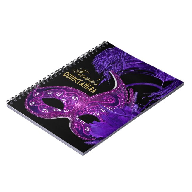 Carnet Masquerade quinceañera anniversaire rose, masque v (Côté gauche)