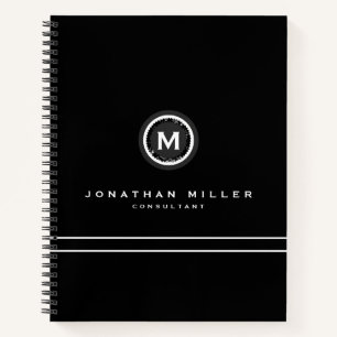 Carnet Médaillon de monogramme noir professionnel