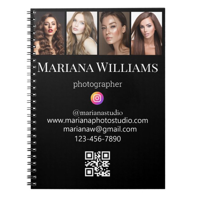 Carnet médias sociaux 4 photos code qr petite entreprise (Devant)