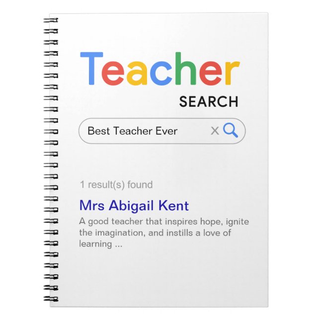Carnet Meilleur Enseignant jamais moteur de recherche (Devant)