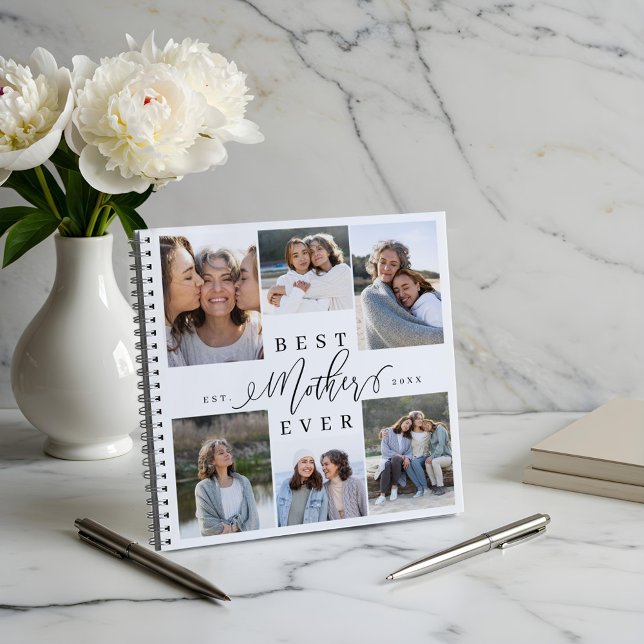 Carnet Meilleure Mère Élégant Script Collage Photo (Best Mother Ever Elegant Script Photo Collage Notebook)