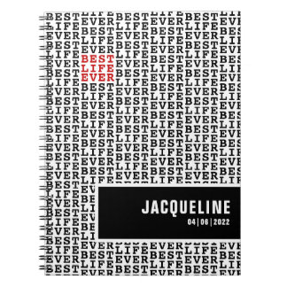 Carnet Meilleure vie personnalisée jamais Noir Blanc Roug