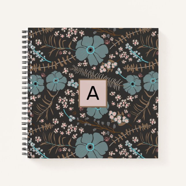 Carnet Mélange floral Turquoise rose gris personnalisé (Devant)