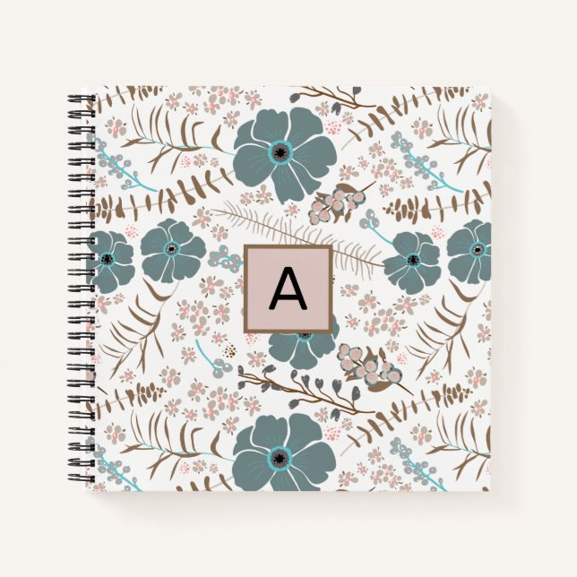Carnet Mélange Turquoise rose gris monogramme (Devant)