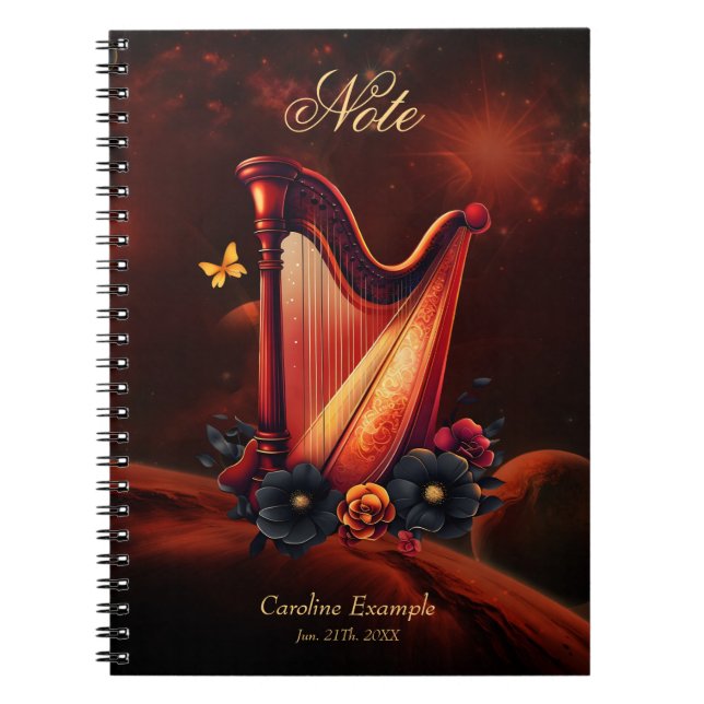 Carnet Mélodie cosmique, magie de la harpe. (Devant)