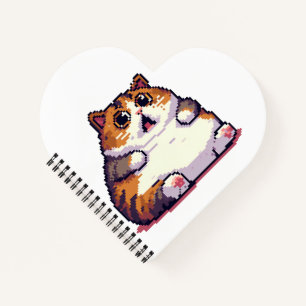 Carnet Mème de chat gras orange choqué pixel art