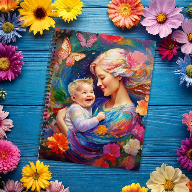 Carnet Mère avec bébé garçon Peinture colorée (Créateur téléchargé)