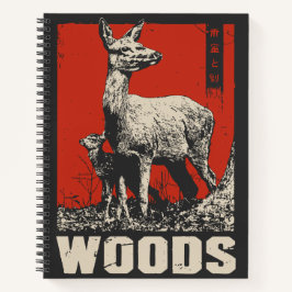 Carnet Mère et Bébé Cerfs en forêt | Ukiyo-e