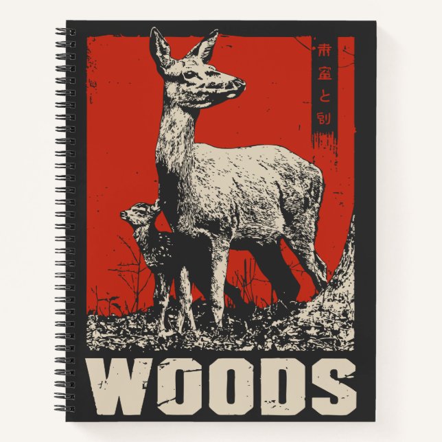 Carnet Mère et Bébé Cerfs en forêt | Ukiyo-e (Devant)