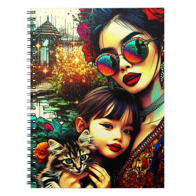 Carnet Mère et fille d'art coloré Jardin de fleurs asiati (Devant)