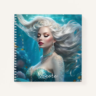 Carnet Mermaid cheveux en argent Turquoise Océan