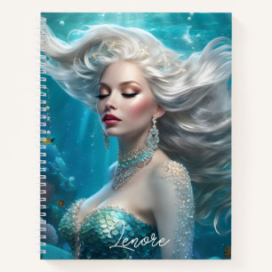Carnet Mermaid cheveux en argent Turquoise Océan