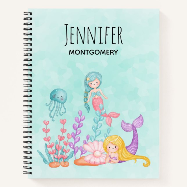Carnet Mermaids et méduses sous l'aquarelle marine (Devant)