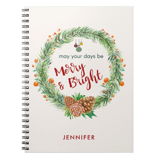Carnet Merry & Bright Christmas Wreath (Devant)