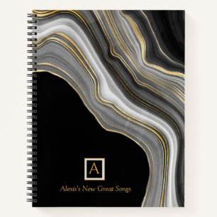 Carnet Message personnalisé et monogramme, Gris Or Gris 