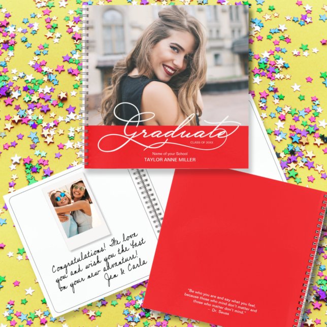 Carnet Message photo instantané de diplôme Red Guest Book (CHOOSE your page style, spine color, soft or hard cover and add a personal message on the back.
)